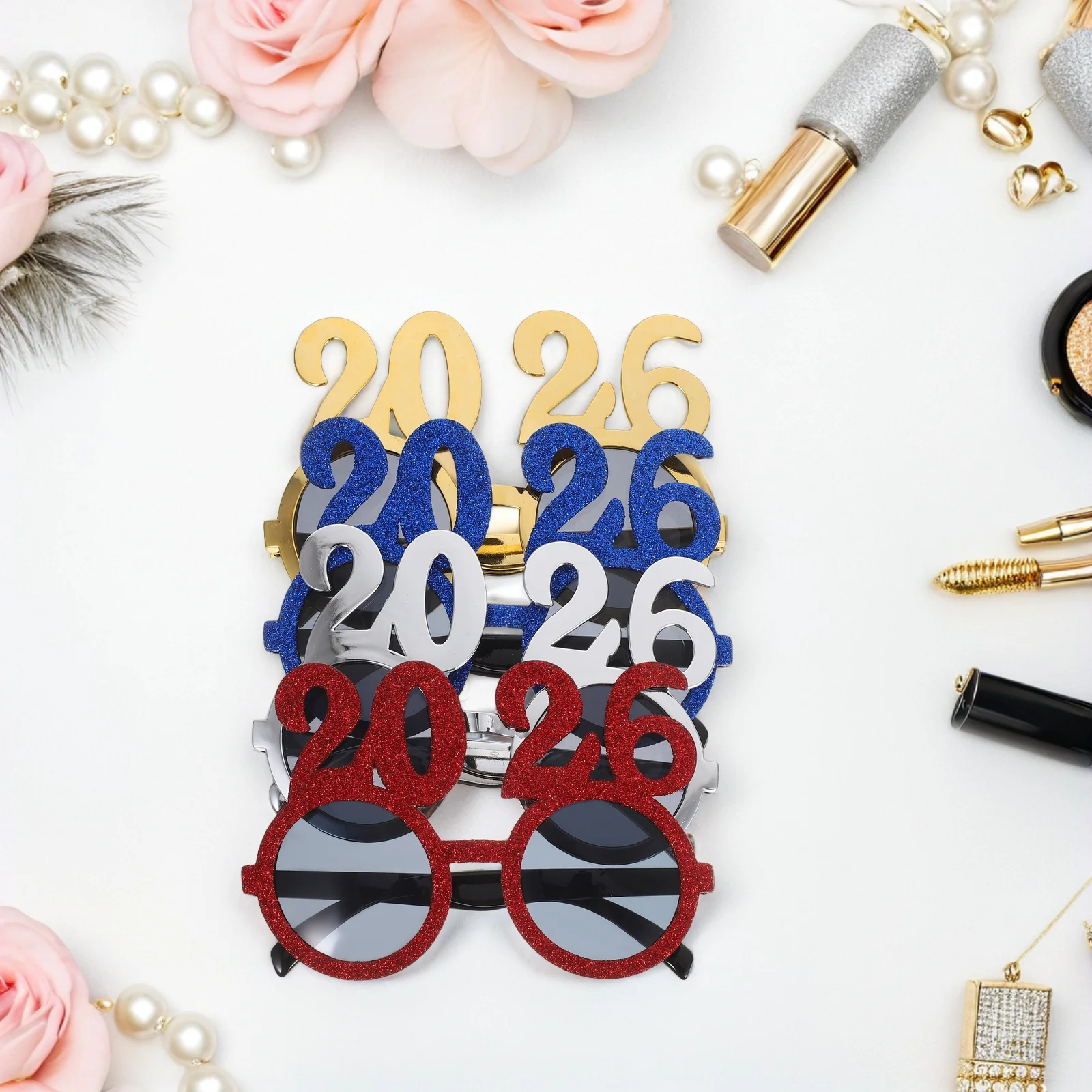 4 szt. Okulary na przyjęcie sylwestrowe 2026, kolorowe, zabawne okulary, rekwizyty do fotobudki, artykuły na sylwestra, okulary ozdobne