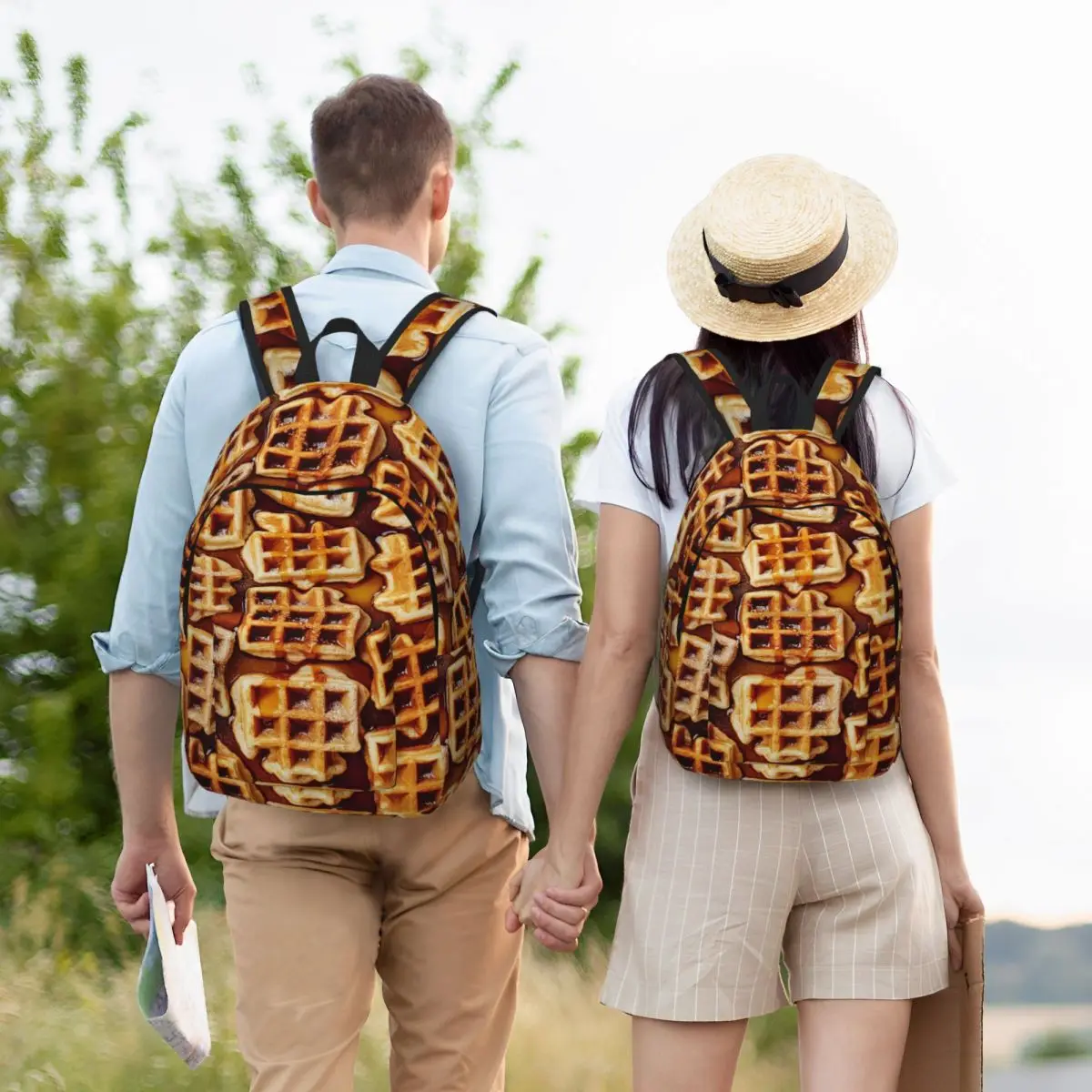 

Waffle Cake Food Pattern Student Backpack School Bag Hiking Travel Daypack for Men Women Bookbag Shoulder Bags