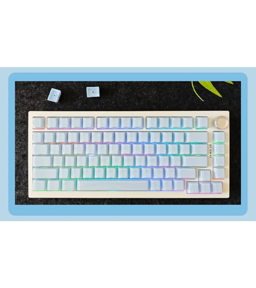 136 key small full key PBT + two-color injection molded ice crystal mechanical keyboard universal blue crystal jelly