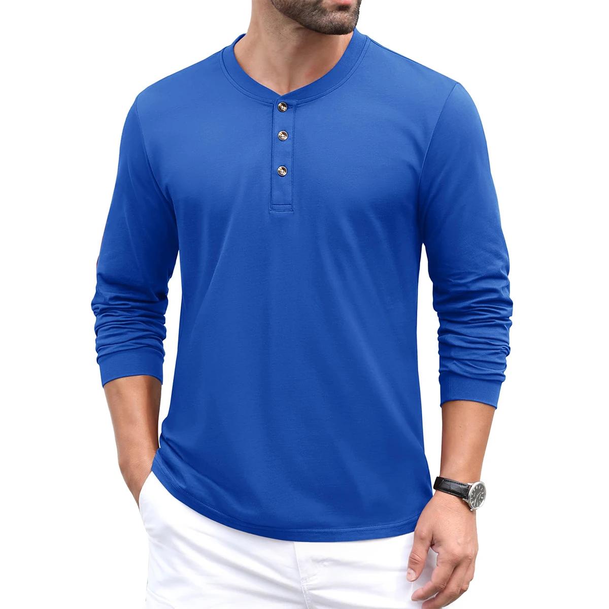 

Simple Solid Color Print Men's Henry Shirt Fashion Button Long Sleeve Tops Casual Henry Collar Tee Spring and Autumn y2k Clothes