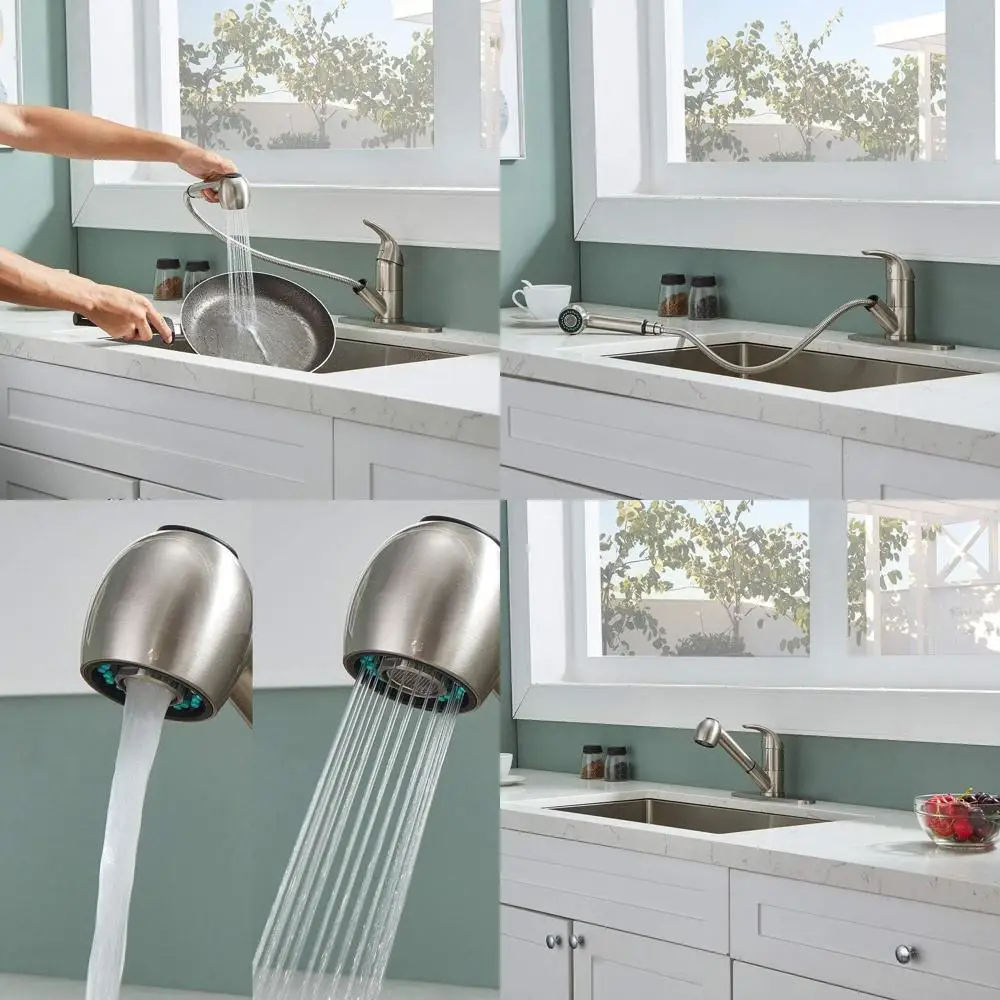 

Stainless Steel Brushed Nickel Pull-Out Spray Kitchen Faucet with Single Handle for Small Sinks