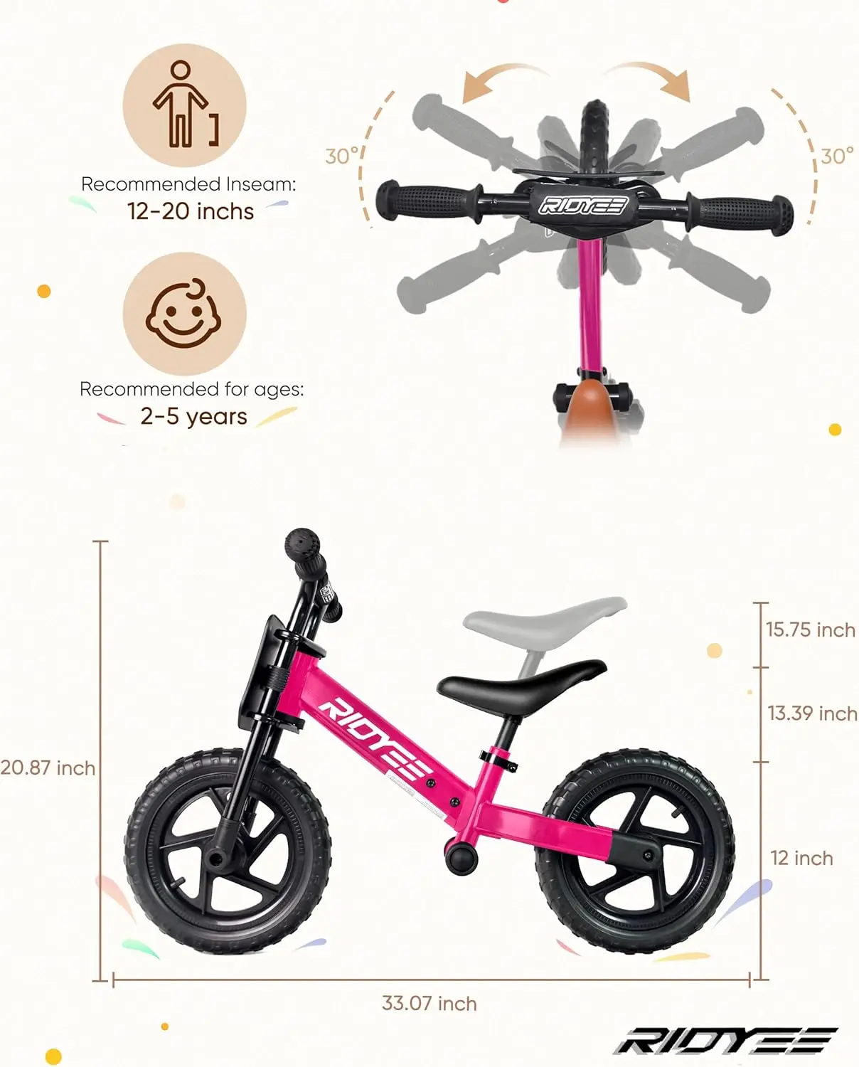 Kids Balance Bike 2 Year Old, Toddler Balance Bikes for 2 to 5 Year with Adjustable Shock-Absorbing Seat, Balance Bike 3 Year Ol