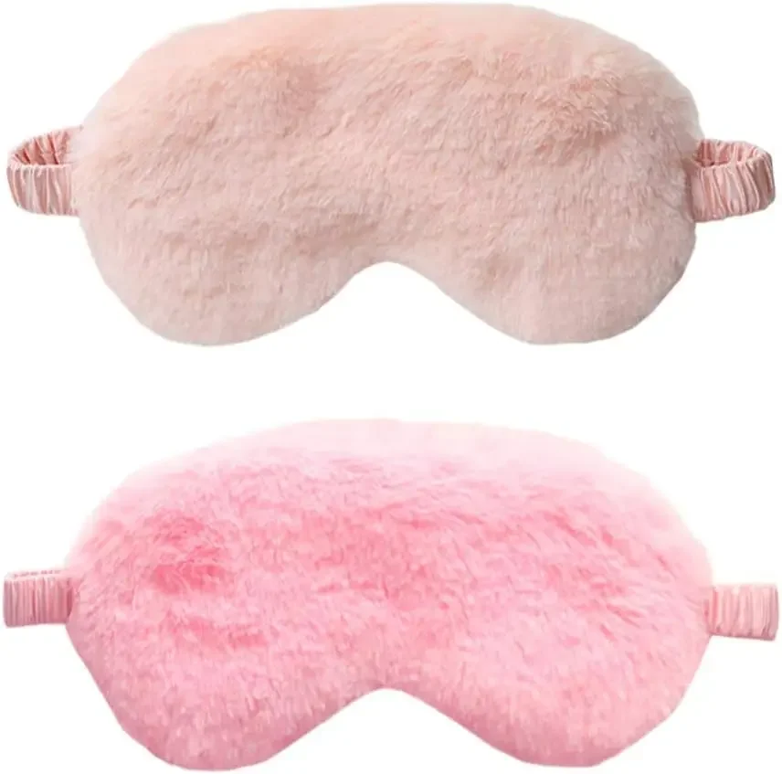 

New Faux Fur Eye Mask 2PCS Soft Smooth Plush Satin Nap Eye Cover Sleeping Blindfold (Coral Pink)