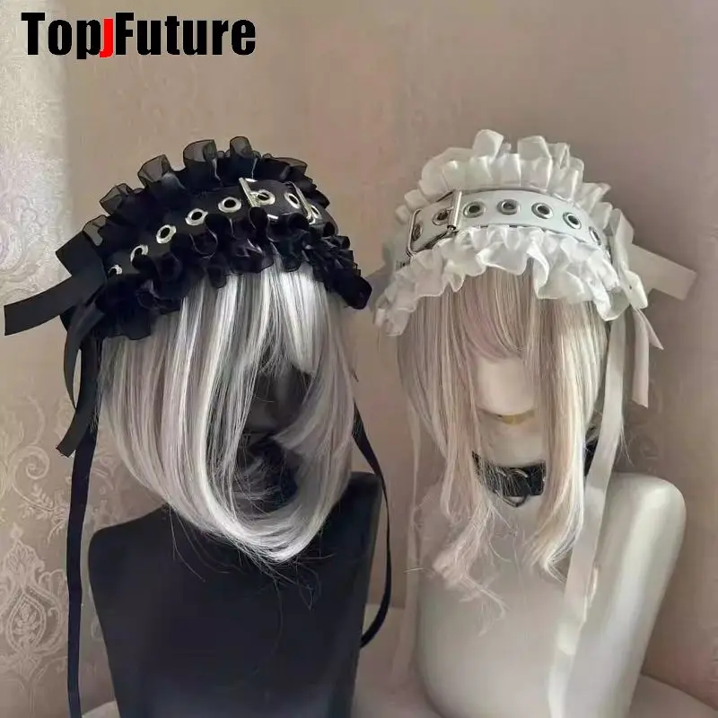 Women Big Lace y2k girl gothic lolita cosplay Harajuku Punk hairbands hairband hair hoop Lolita Buckle Punk cosplay Headband