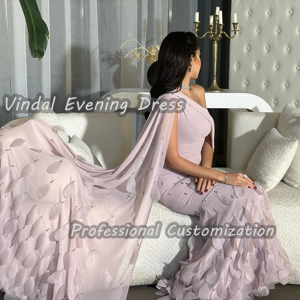 Vindal Evening Dress One Shoulder Floor Length Mermaid Crepe Built-in Bra Elegant Short Sleeves Saudi Arabia For Woman 2024