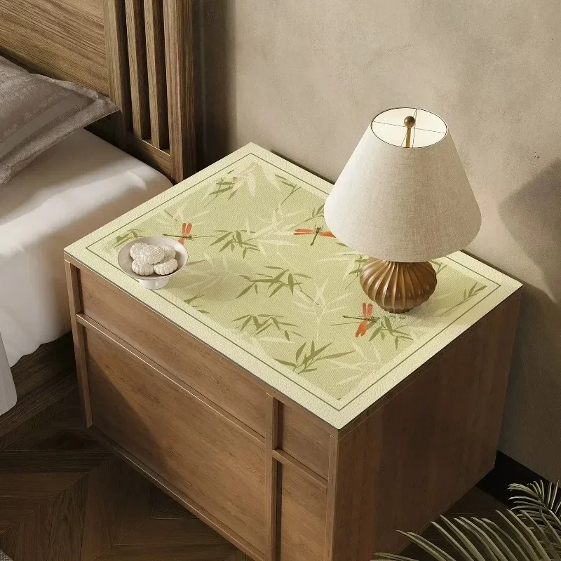 Chinese Bamboo Pattern Waterproof PU Leather Table Mat Anti Dirty Cover for Nightstand Dresser Multi Size Desktop Protector Pad