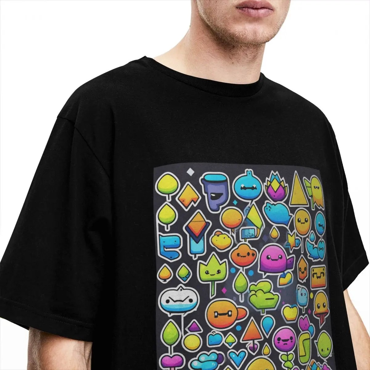 Geometry Dash Collage T-Shirt Mens Vintage 100 Cotton T Shirts Beach Comfortable Trendy Cool Tee Shirt Dropshipping Tops Gift