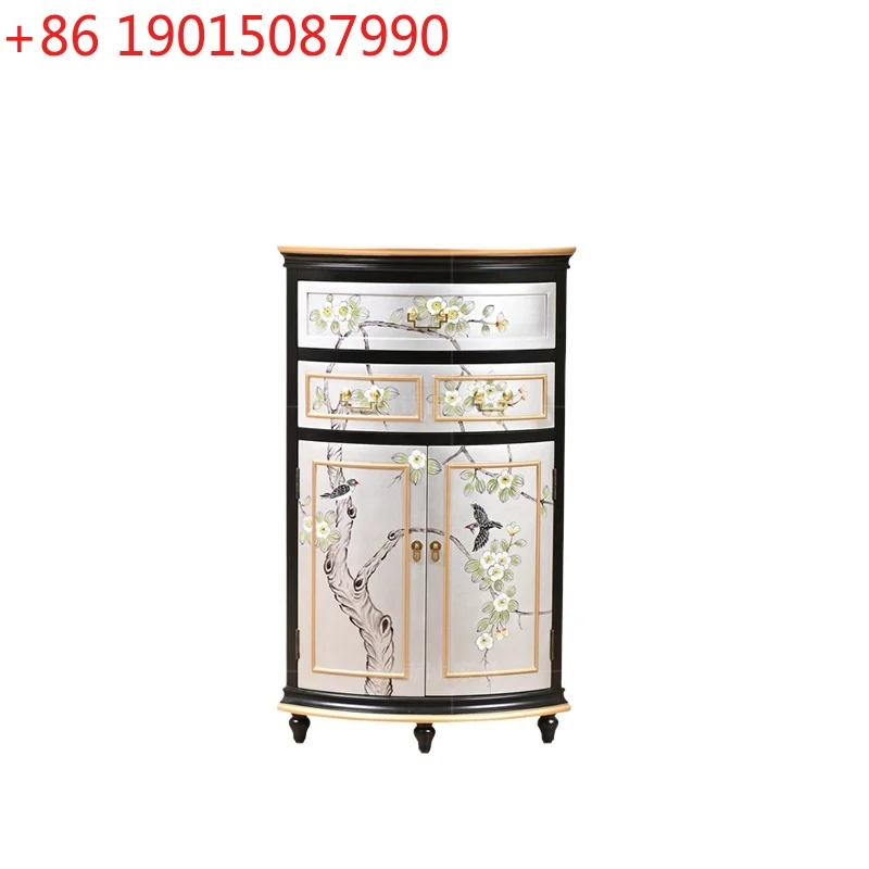 

Треугольный шкаф из цельного дерева в американском стиле ретро, китайская роспись, гостиная, угловой обеденный боковой шкаф