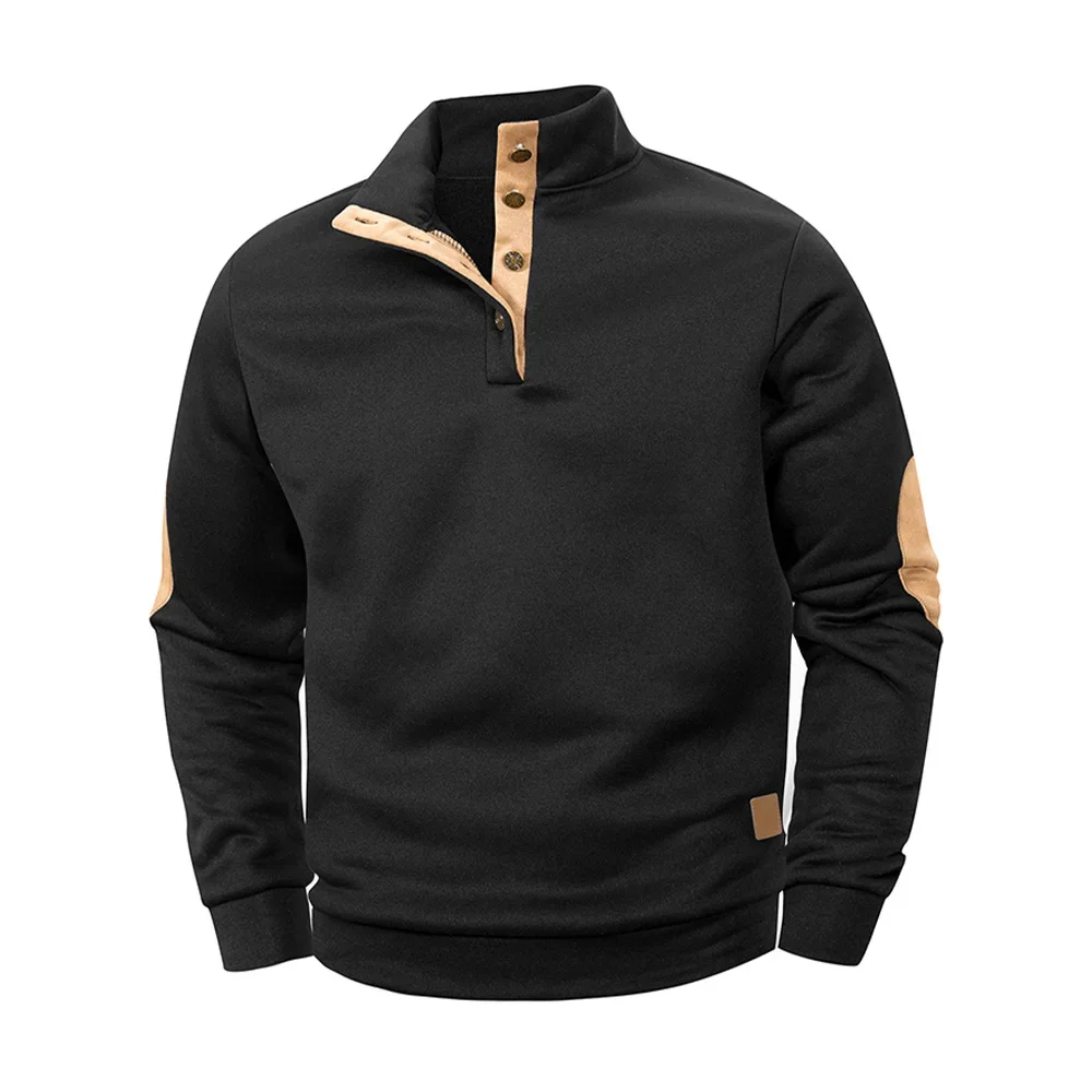 الخريف الشتاء الرجال بلوزة كاجوال زر أسفل هينلي بولو الوقوف طوق معاطف الرجال طويلة الأكمام هرول الرياضة بلوزات القمم