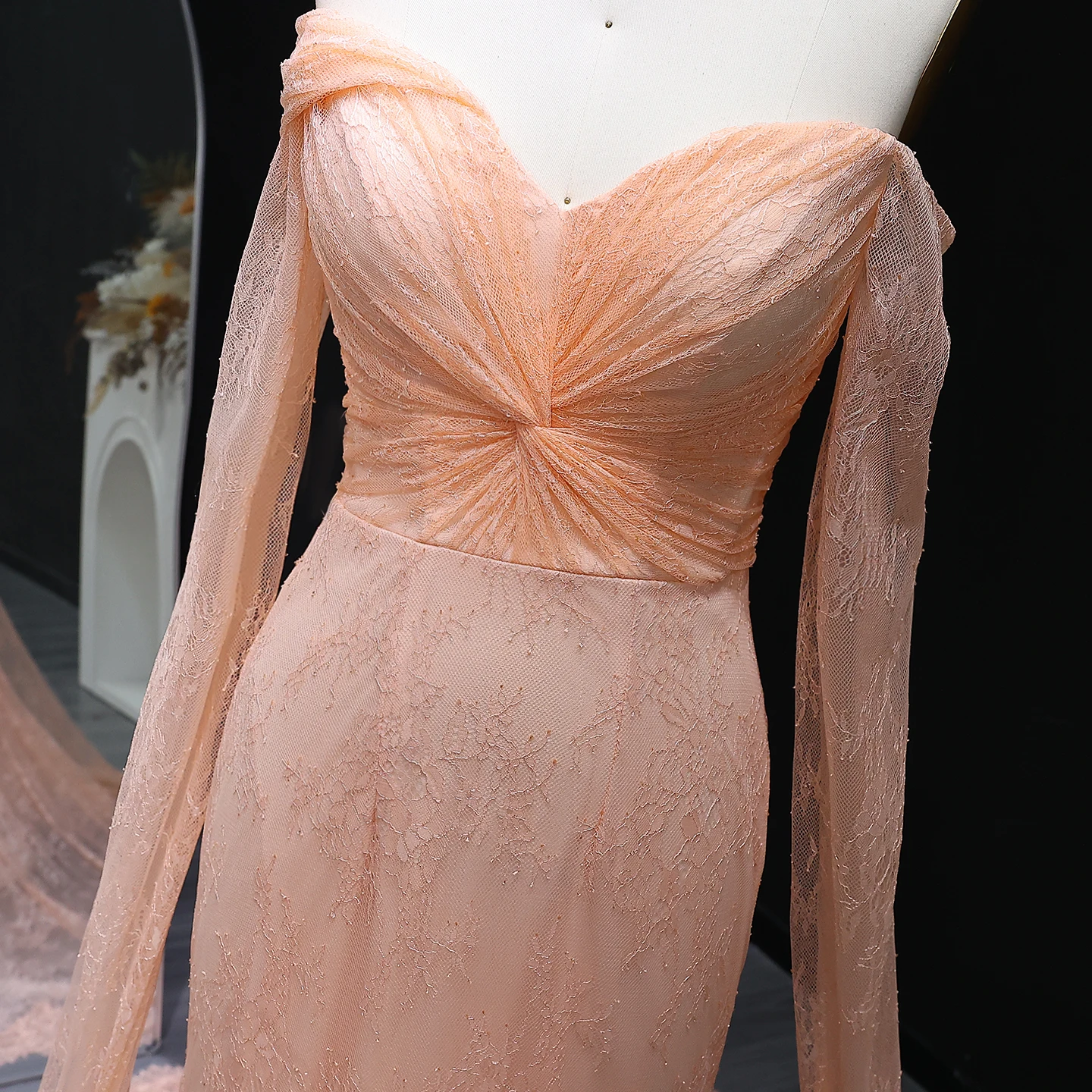 Sharon Said Spitzen-Meerjungfrauenkleid in Lila mit Kurzen Ärmeln, Arabisches Damen-Hochzeitskleid SF055, Maßanfertigung – Detail 23