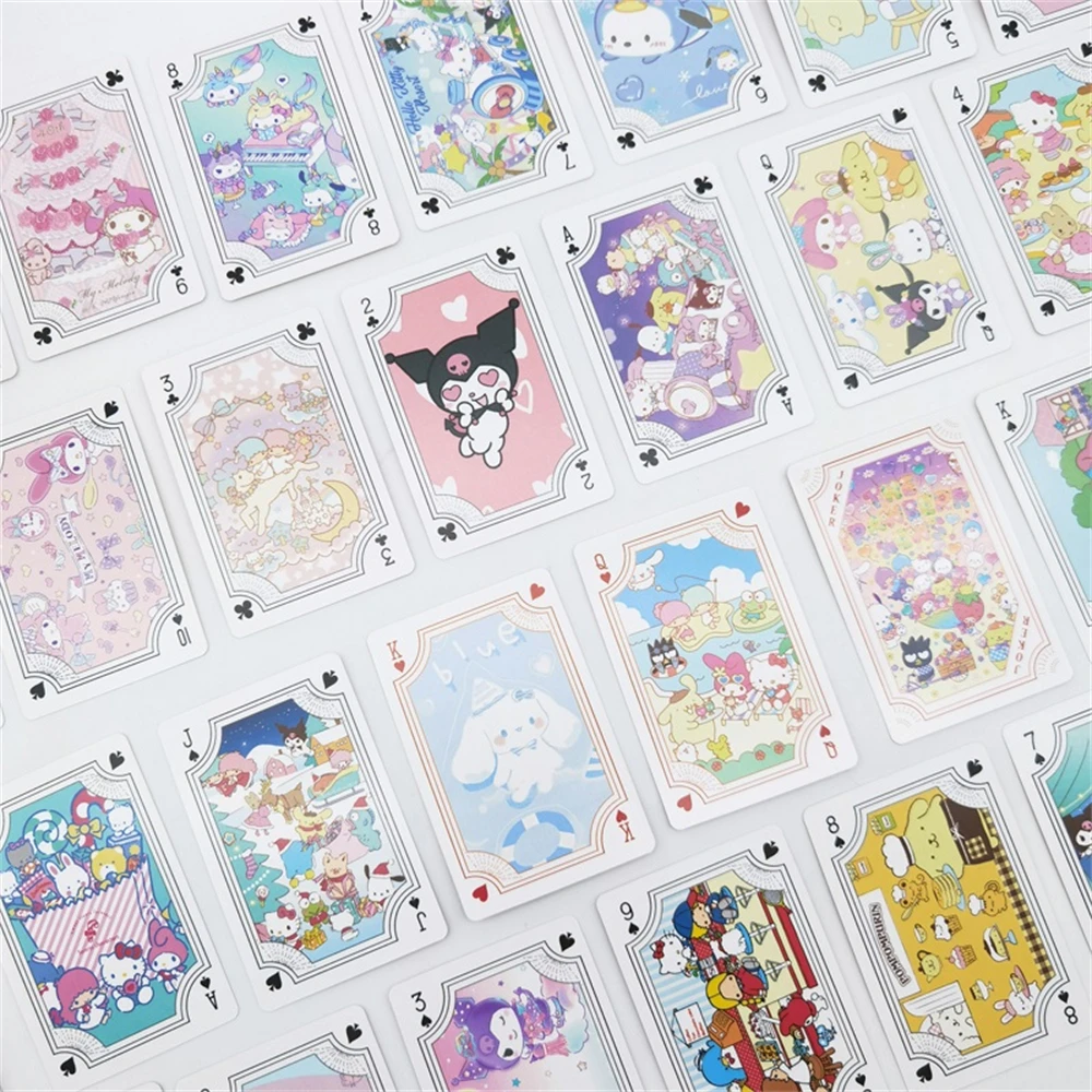 Kawaii Sanrio Hello Kitty Cartoon Poker Melody Kuromi Playing Cards Board Games Anime Paper Cards Leisure Entertainment Kids Toy