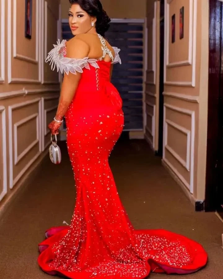 Red Mermaid Prom Dress Fulllace Beaded Dresses For Special Occasions Florals Rinestones Long Evening Formal Party Birthday Secon