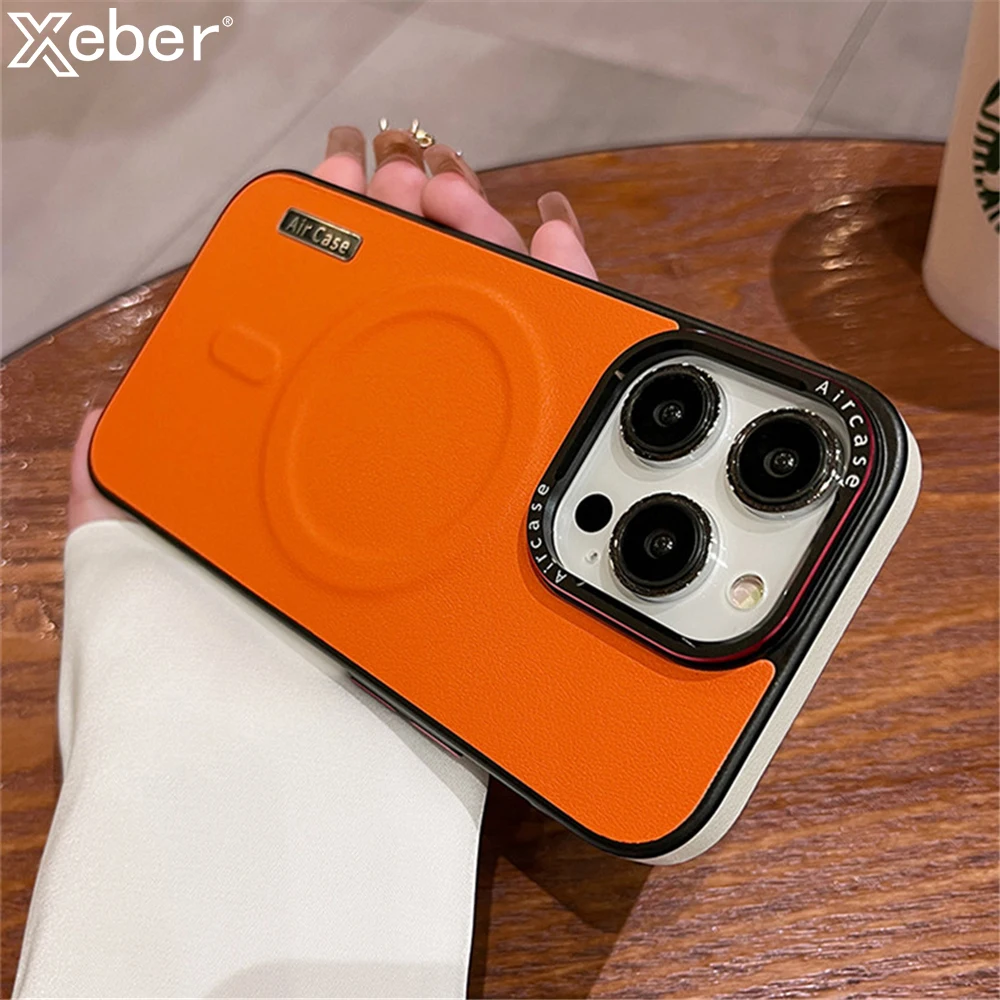 Luxury Solid Color Leather Wireless Charge for Magsafe Case for iPhone 16 14 12 13 15 Pro Max Magnetic Matte Shockproof Cover