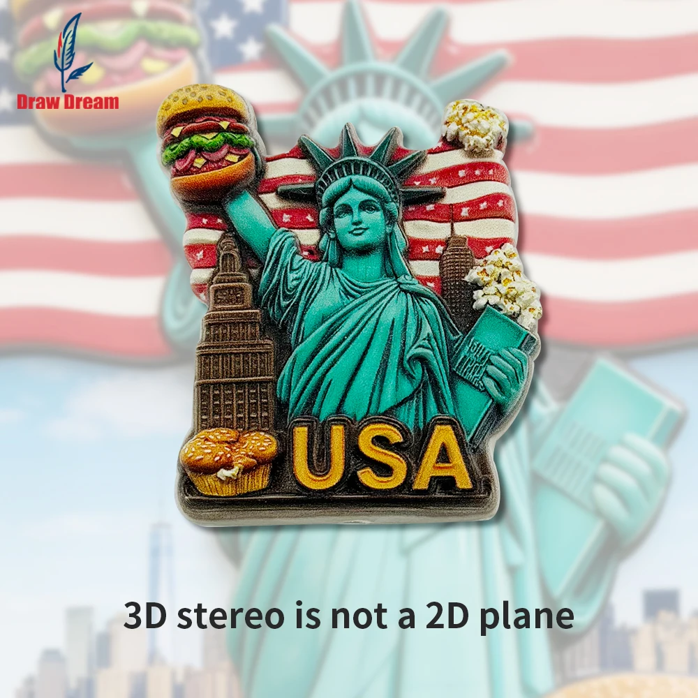 1PC American Statue of Liberty Taste Tour Creative 3D Sticker for Refrigerator, Travel Souvenir, Home Decoration, Elegant Gift