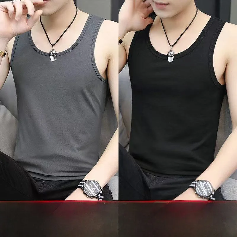 Camiseta sin mangas Modal Fitn para hombre, camiseta de entrenamiento ajustada de Svel de seda helada a la moda de verano, ropa deportiva Qui Dry para jóvenes, ular Milk...