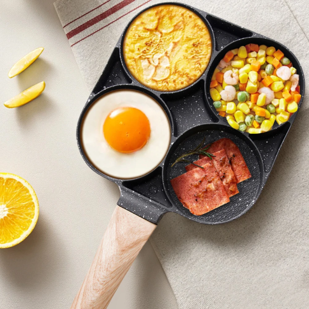 Four Hole Frying Pan Non-stick Breakfast Pot Waffle Omelet Multifunctional Medical Stone Frying Pan Household Kitchenware Gift