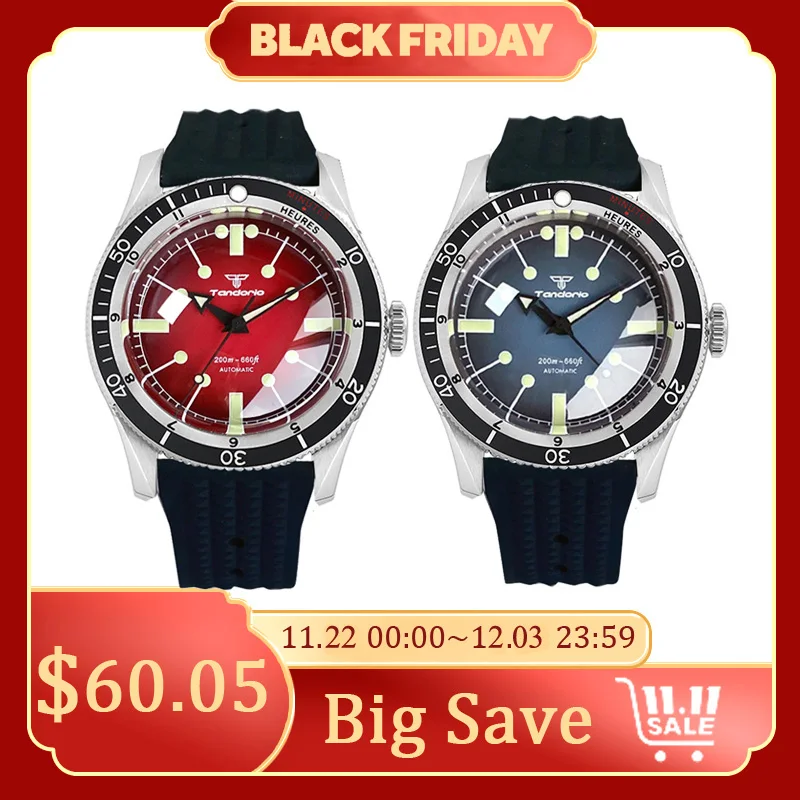 Tandorio Red Blue 40mm NH35 PT5000 Mechanical Automatic Diving Men Watch 20ATM Water Resistant Domed Sapphire Screw Crown Reloj