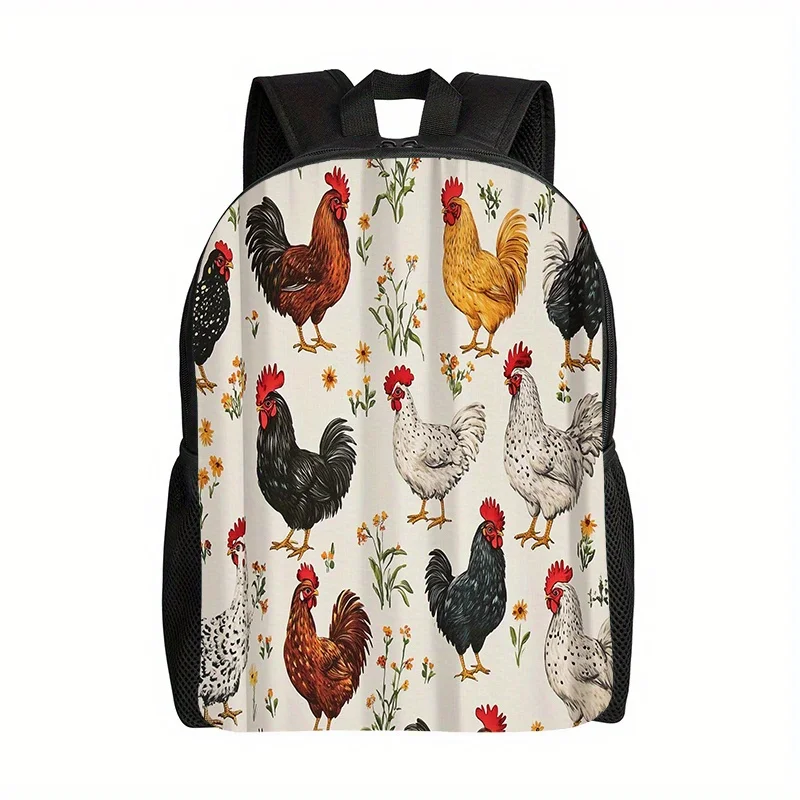 

1 Farm Chicken Pattern Backpack with Rooster and Hen Design - Lightweight Unisex School Backpack, Adjustable Shoulder