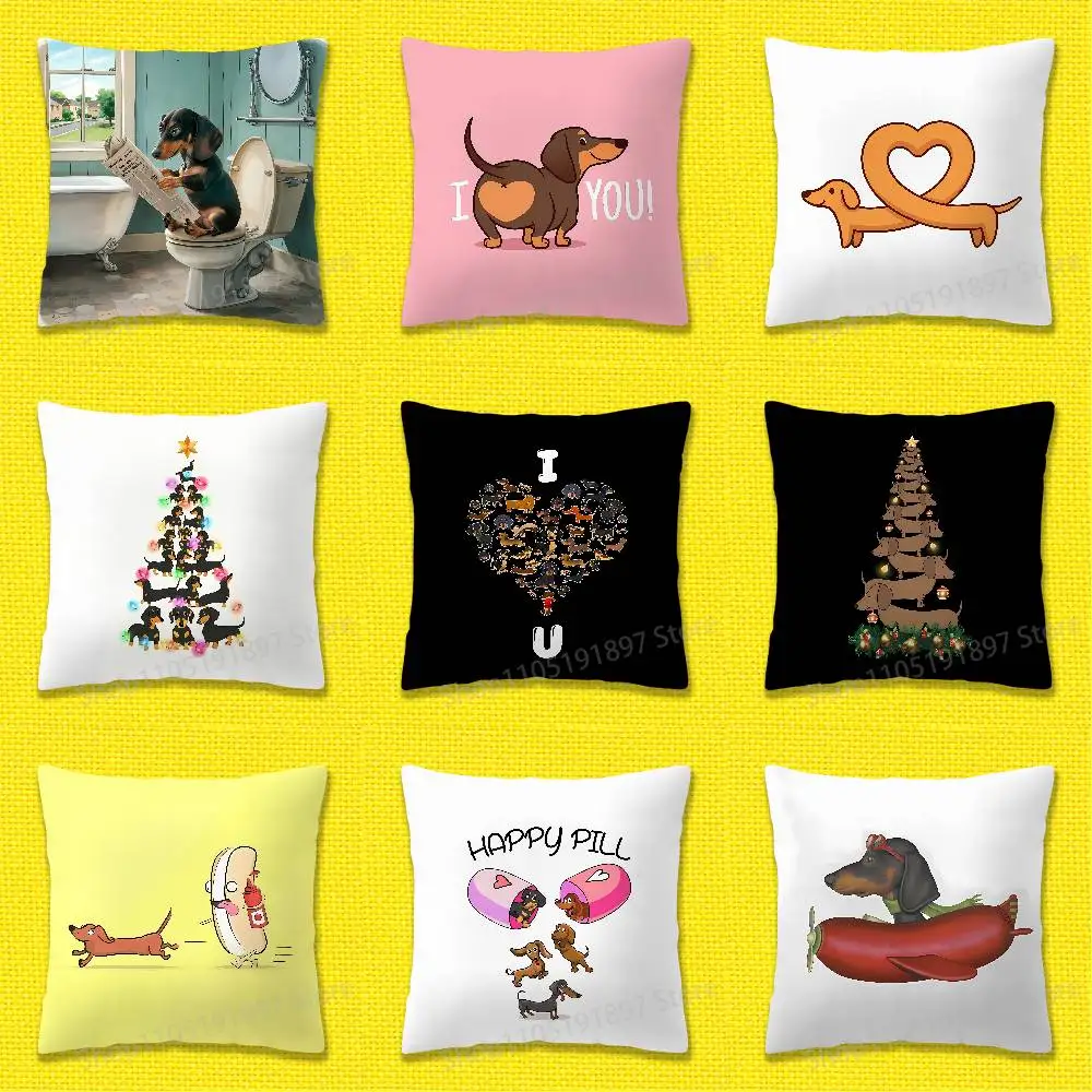 Dachshund Sausage Dog Puppy Christmas TREE Throw Pillow Case For 45*45cm 40cm 30cm 50cm 55cm Square Home Pillowcase Case