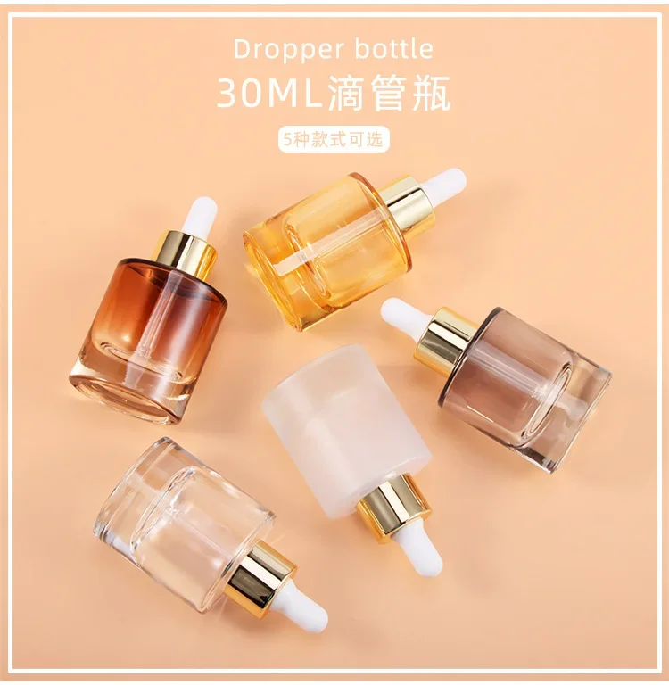 Botella de aceite de vidrio, botella vacía pequeña de alta calidad, dispensador de esencia de 30 ml, botellas rellenables con cuentagotas de base cosmética