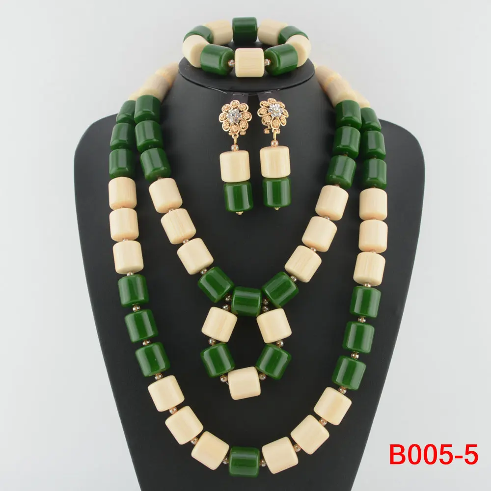 

High Quality 2 Layers Artificial Coral Bead African Wedding Jewelry Set Women Necklace Nigeria Bride Party Gift