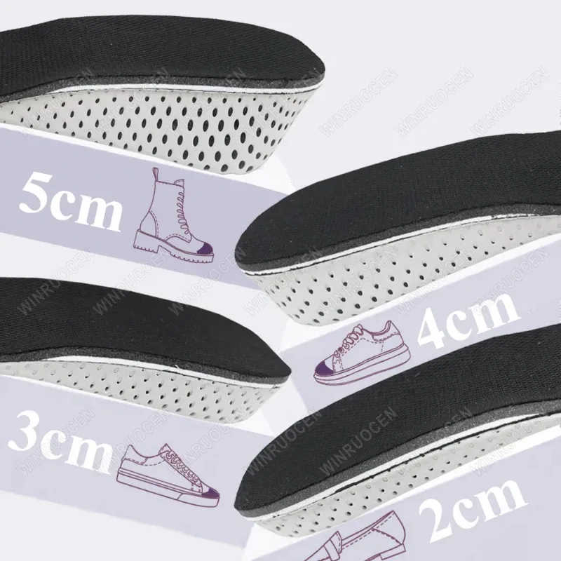 1/2 Pairs Height Increase Insoles 2-5cm Memory Foam Breathable Sweat Absorbent Heel Lifting Shoe Pads for Men Women