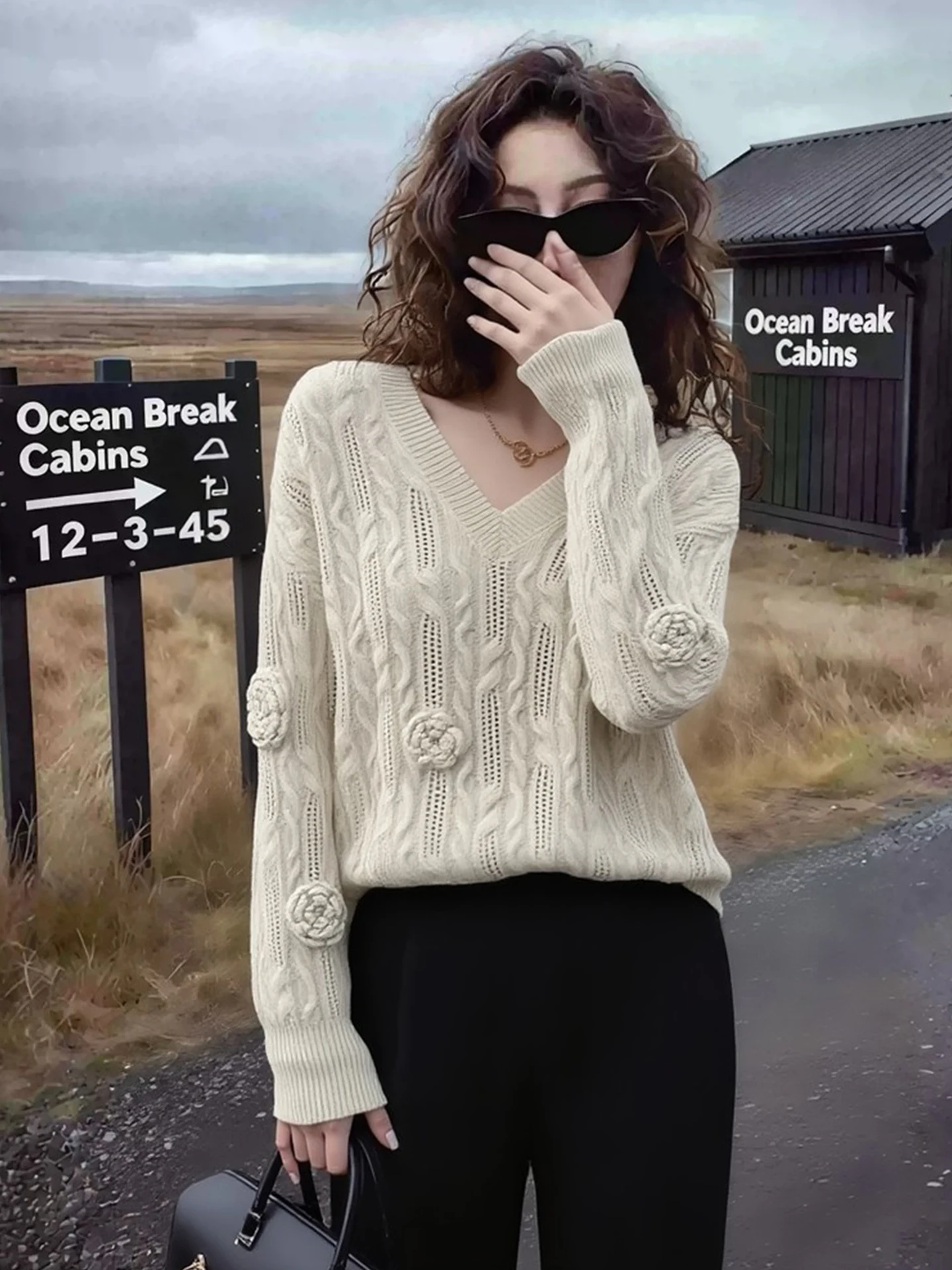 

Ele V-Ne Knitwear Long Sve Soft Sweater Loose Top Winter Faion Casual Women's Premium Brand Euro Sle Comfortable