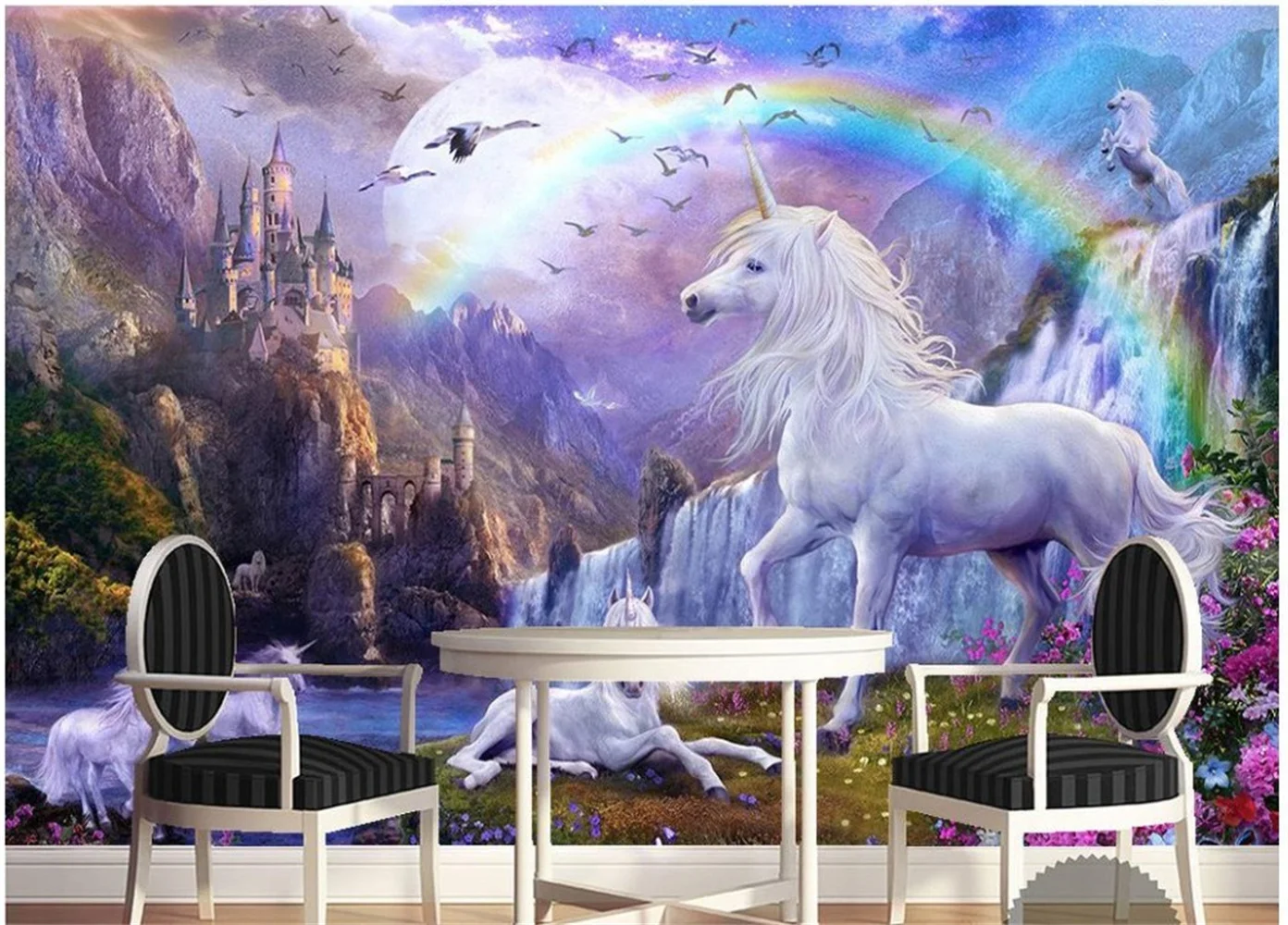 beibehang Custom 3d photo wallpaper 3d wall mural Blue sky rainbow waterfall white horse animal landscape paintings 3d wallpaper