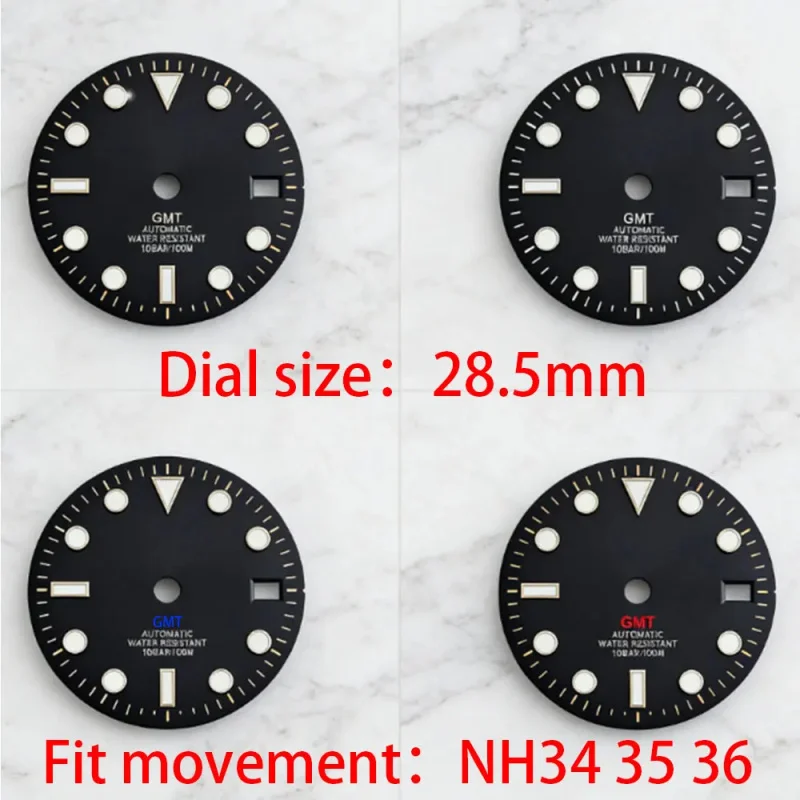 

GMT dial 28.5mm watch compatible with NH34 NH35 and NH36 automatic mechanical movements for replacing submarine accessories