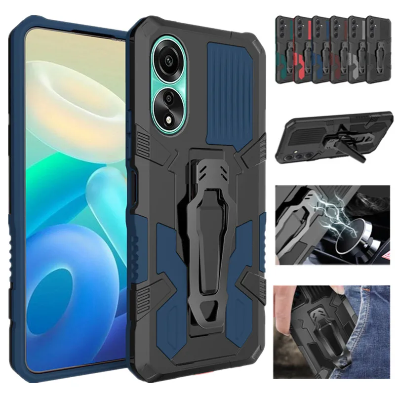 Armor Belt Clip Stand Case For OPPO A78 A58 A38 A18 A77 5G A57 A57S A17 A17K A96 A76 Shockproof Protective Cover Fundas