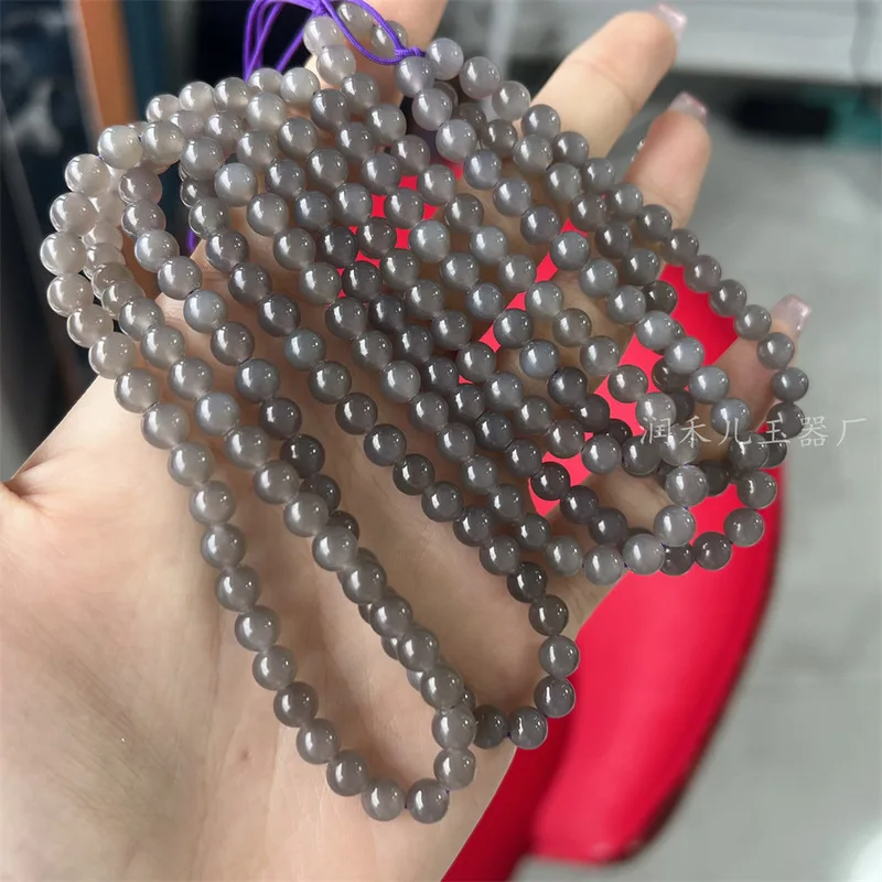 Natural Hetian Jade With An Icy Base And Smoky Purple Color, 6Mm 108 Beads Sweater Necklace, Violet Multi-Strand Bracelet