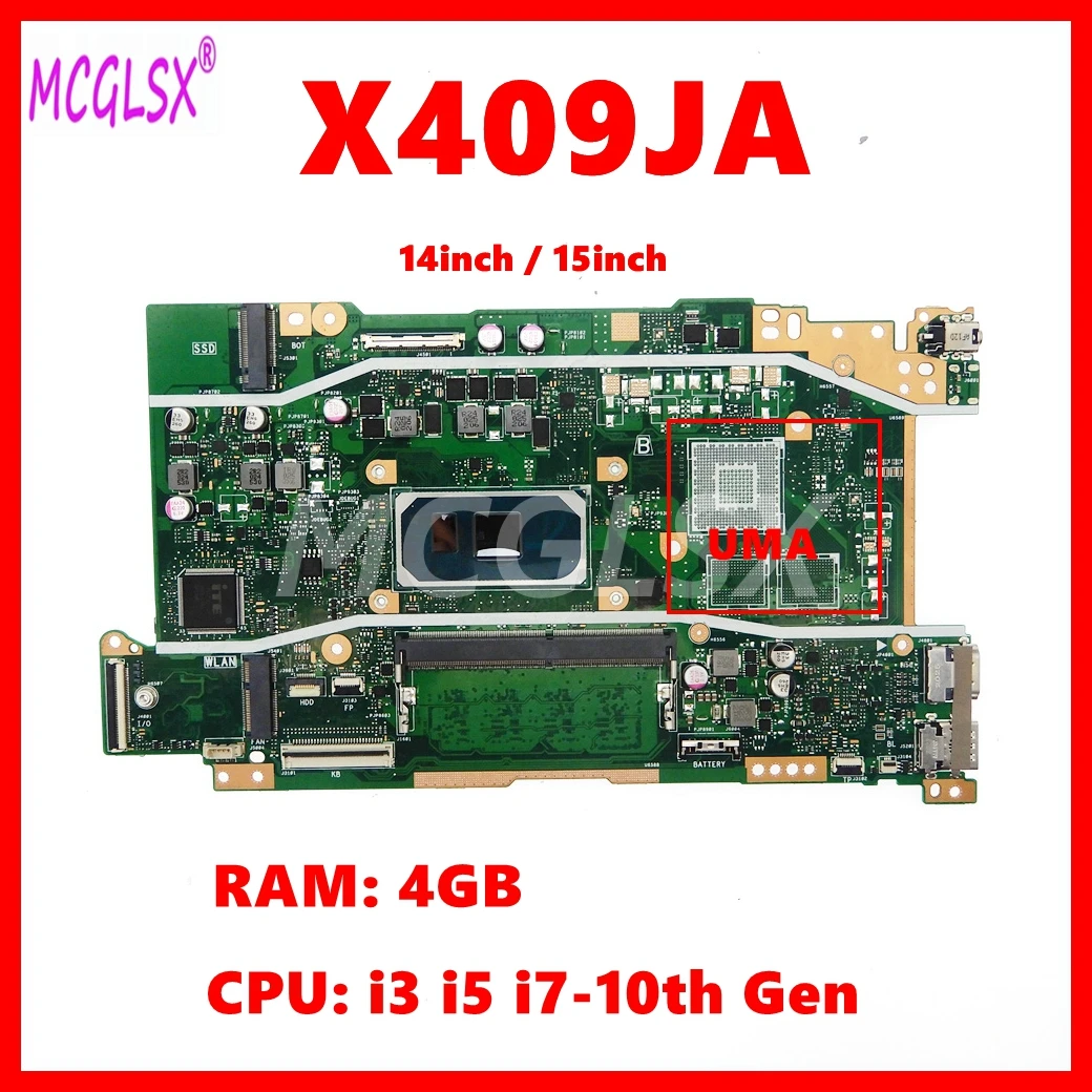 X409JA Mainboard X509JP X409JP X509JB X409JB X409JA X509JA P1510CJA Laptop Motherboard with i3 i5 i7-10th Gen CPU 4GB-RAM