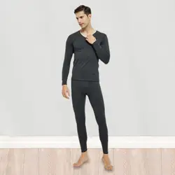 Thermal Clothing Set V-neck Thermal Top Men's Winter Thermal Underwear Set with V Neck Long Sleeve Top Slim Fit Pants for Sports