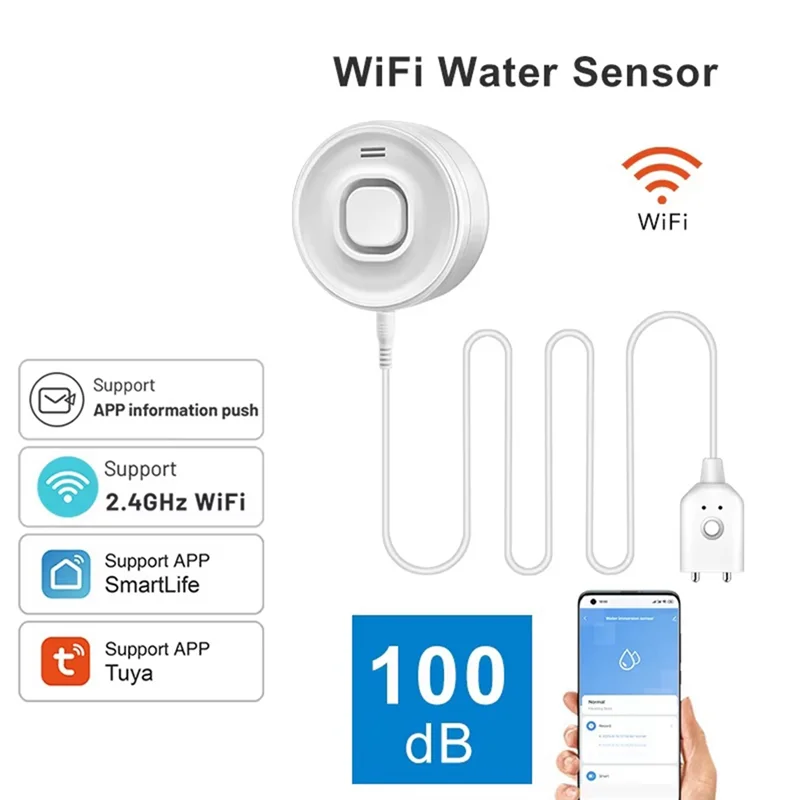 B50B-New Tuya Wifi Allarme ad immersione in acqua Rilevatore di perdite d'acqua Vita intelligente APP Supporto di controllo remoto per Alexa