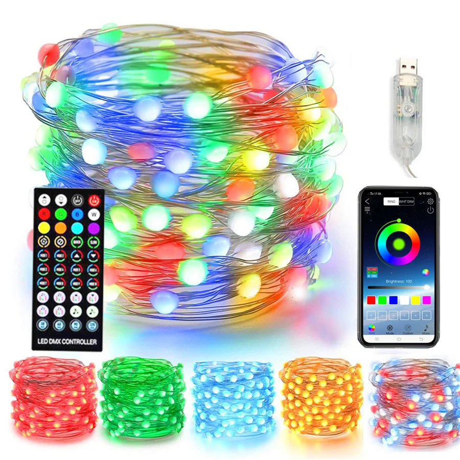 Guirxiété lumineuse USB intelligente pour sapin de Noël, fil de cuivre extérieur, décoration de guirxiété, BT, contrôle d'application, nickel é, fête de mariage, nouveau, 20 m, 10m