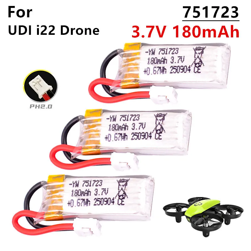 3,7V 751723 Für Udi I22 Drohnen-Akku 1S 180mAh 3,7V Lipo-Akku Für Potensic A20 Mini-Drohne RC Quadcopter Ersatzakku