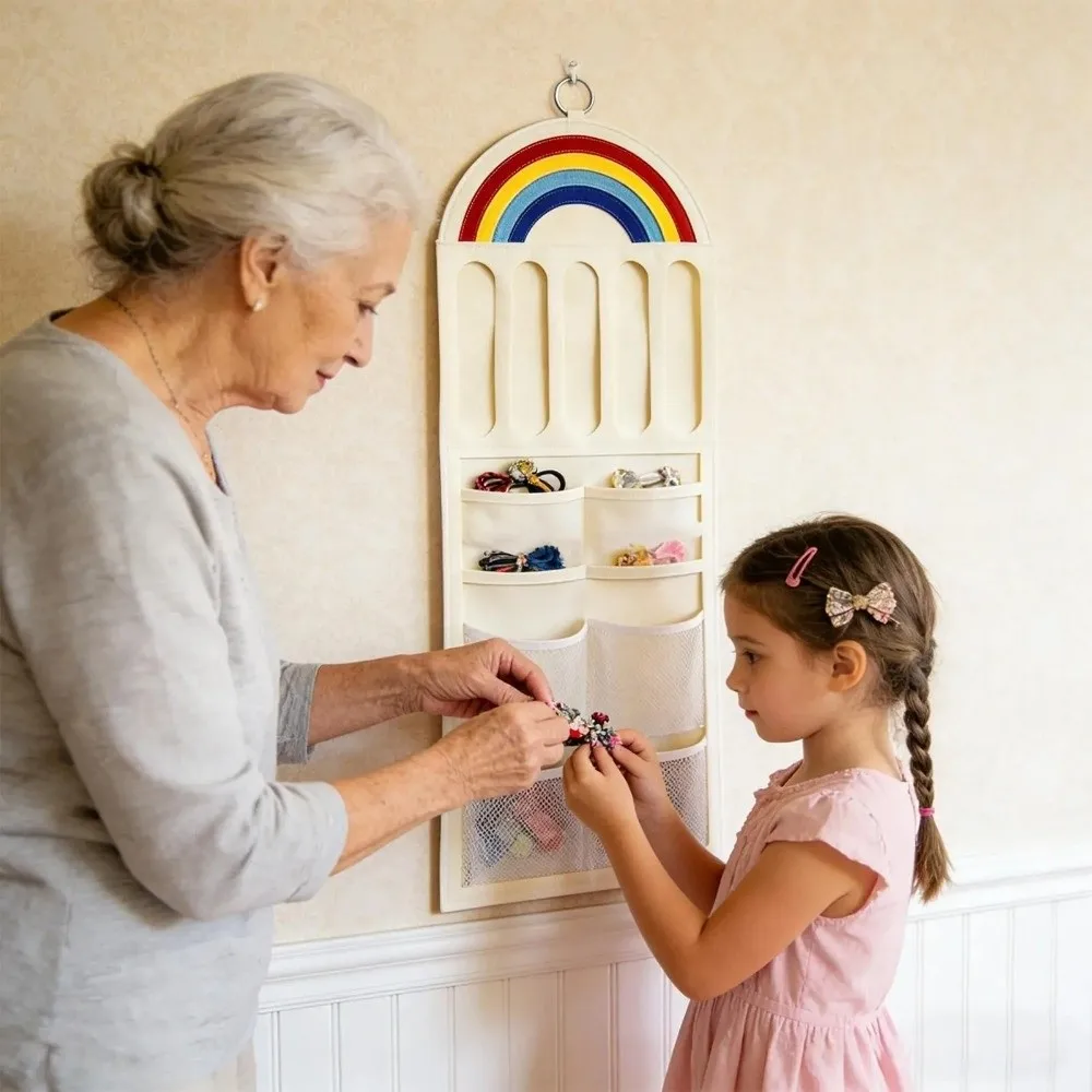 

Multifunctional Hairpin Display Rack Wall-mounted Large Capacity Hair Clip Storage Bag with Mesh Pockets Cloth