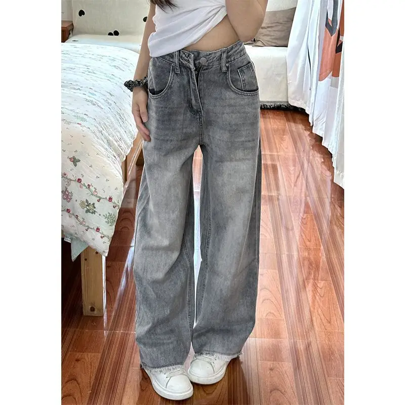 Deeptown Y2k Baggy Frauen Jeans Vintage Harajuku koreanische beliebte Basic Jeans hose mit weitem Bein hohe Taille Büro Dame lose Hose