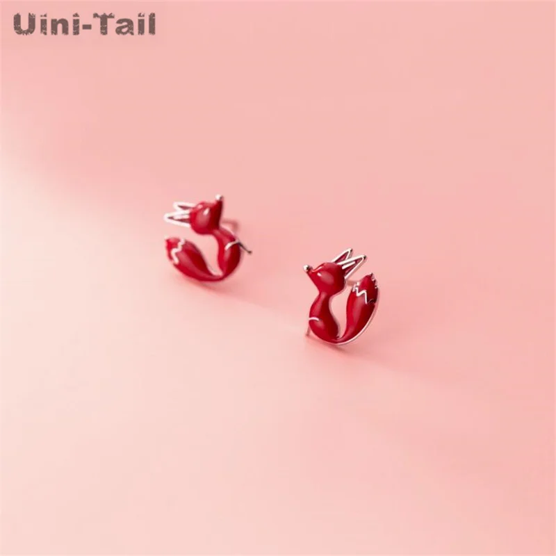 Uini Tail Hot Selling New 925 Tibetan Silver Fashion Simple Personality Sweet Red Fox Creative Earrings Dynamic High Quality