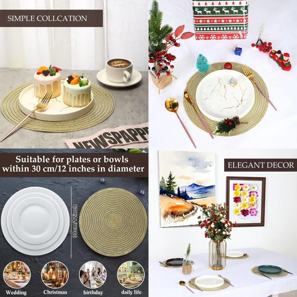 

Круглые плетеные салфетки для стола, 13 дюймов, 48 штук, в золотом бохо-стиле, идеально подходят для обедов, свадеб и вечеринок