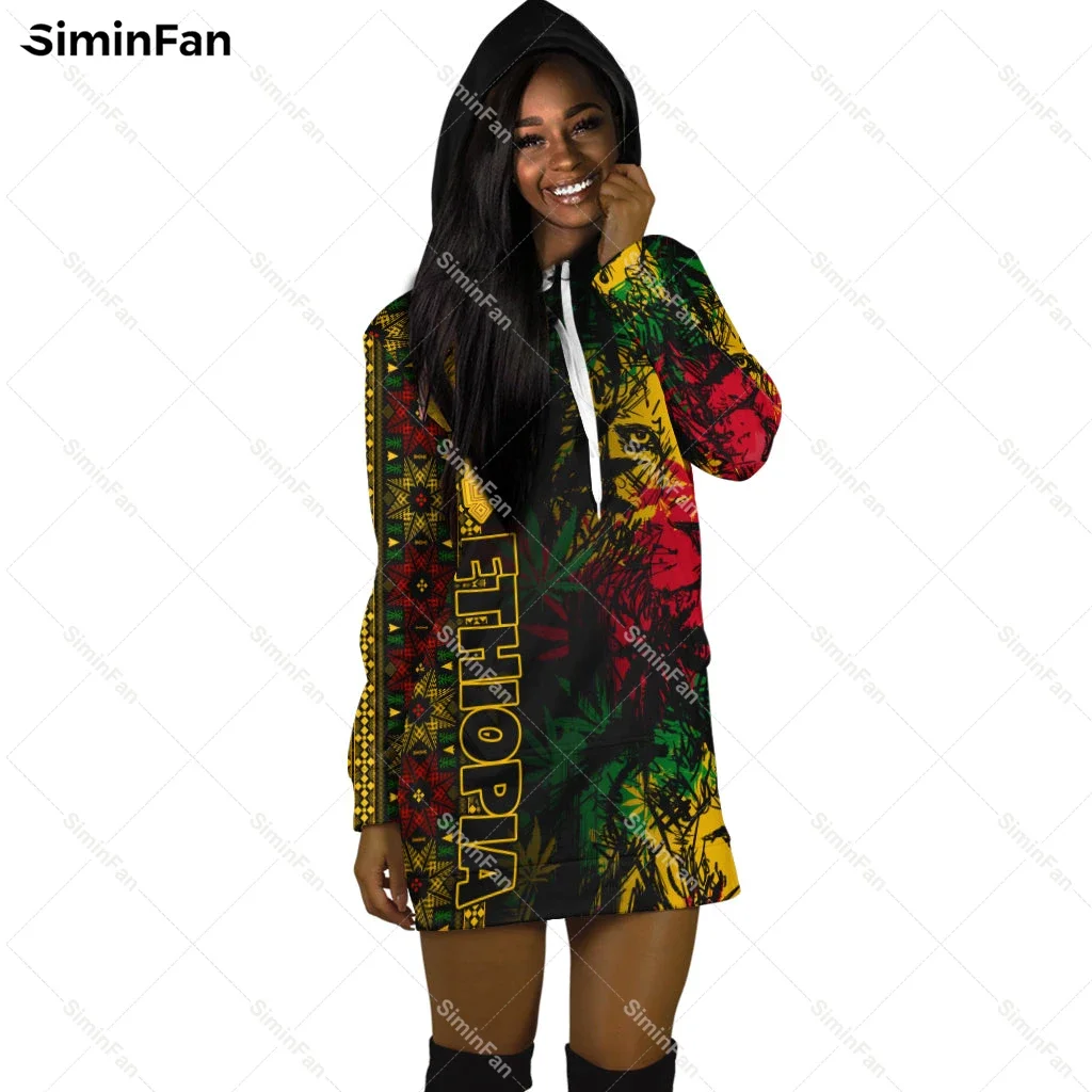 Ethiopian Lion 3D All Over Printed Women Hoodie Dress Female Pocket Hooded Pullover Dresses Spring One-Piece Casual Streetwear-1