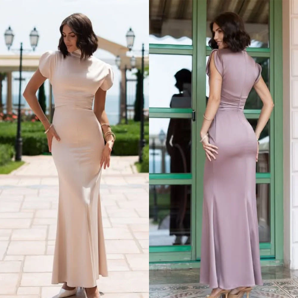 

Высокое качество, индивидуальные платья до щиколотки с короткими рукавами, трапециевидные свадебные платья, Vestidos Elegantes Para Mujer, вечерние платья