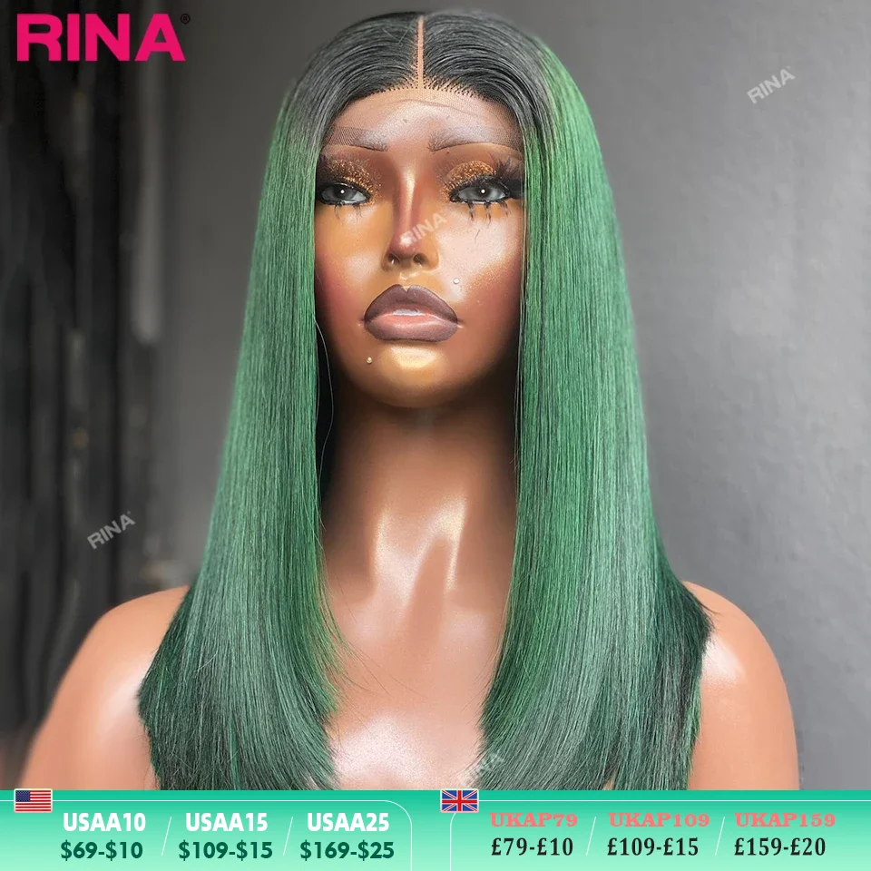 1B Green Colored Short Bob Wigs 180 Density 13x4 Lace Front Human Hair Wig For Black Women PrePlucked Brazilian Straight Bob Wig