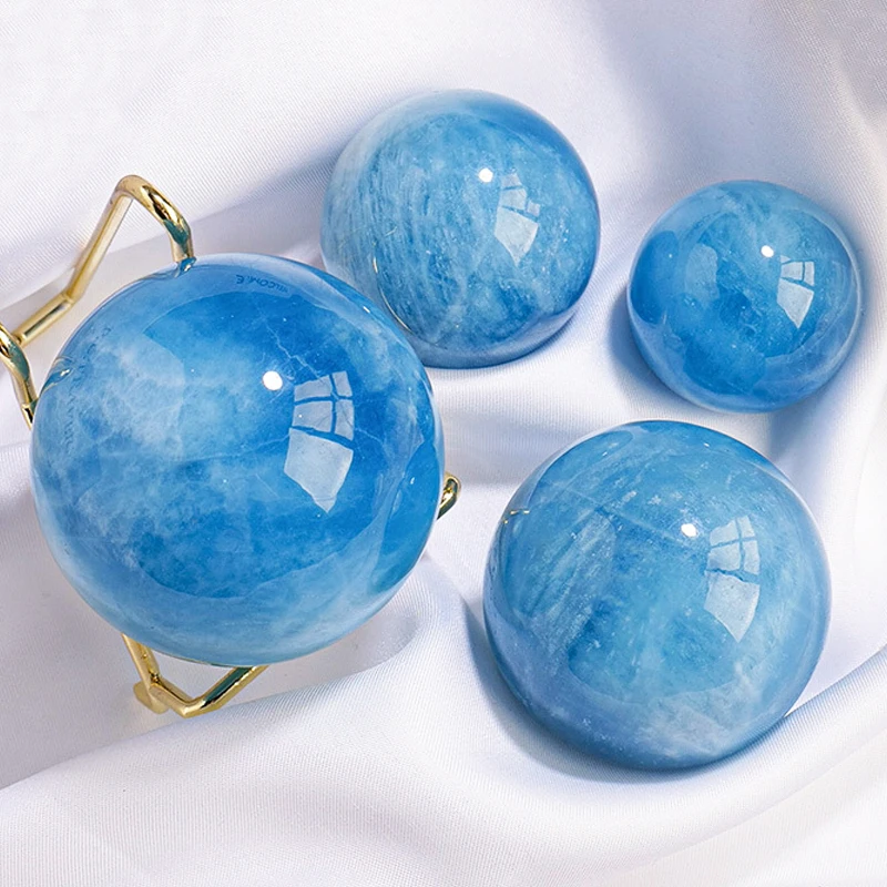 

Wholesale Natural Stone Blue Aquamarine Crystal Sphere Ball Fluorite for Desktop Office Decoration Ornament