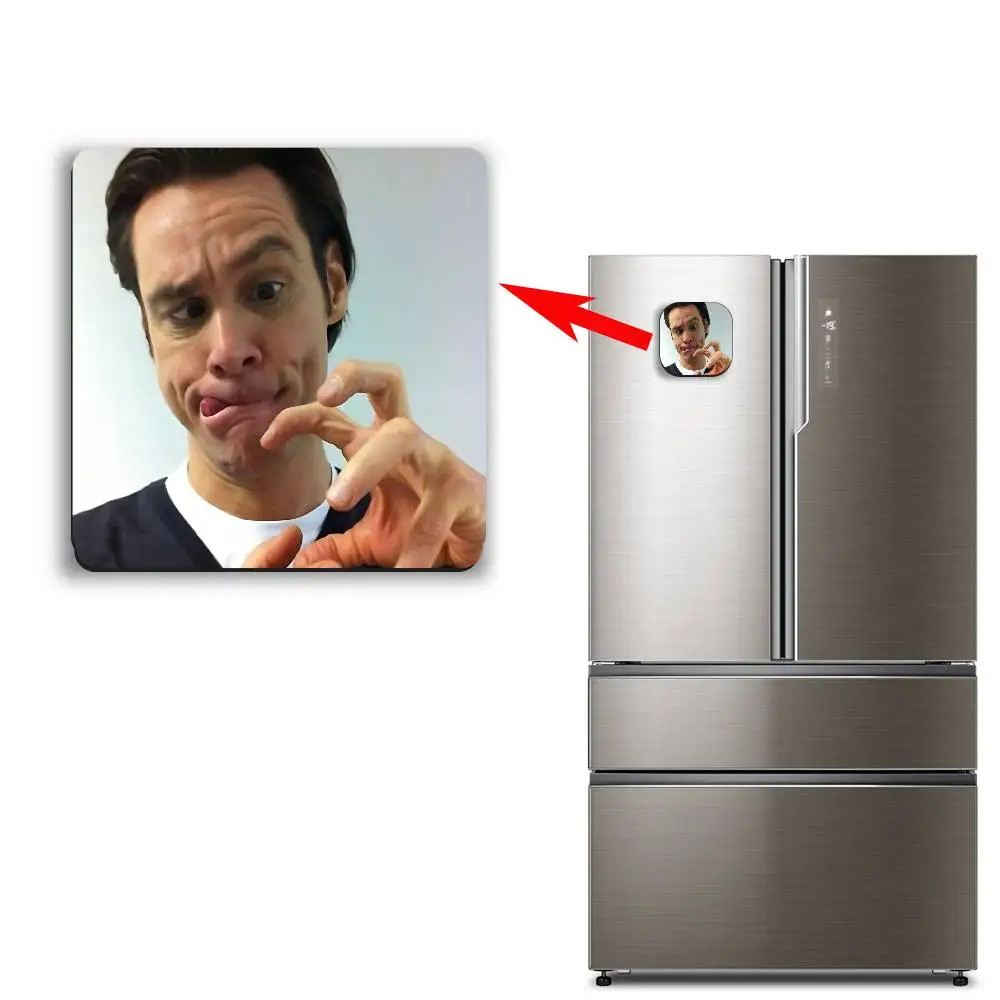 Abstract humor Jim Carrey Ace Ventura  Black Square Plastic Fridge Magnet, for Magnetic, No Trace Left, Durable, Smooth Textured