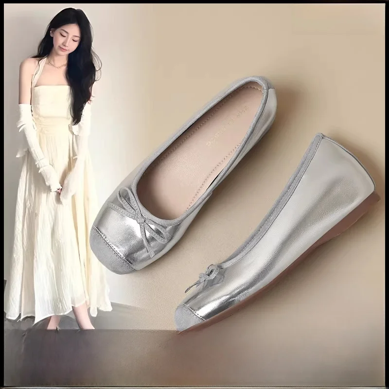 silver-leather-mary-jane-single-shoes-women's-soft-bottom-ballet-shoes-comfortable-all-match-not-tired-foot-summer-new-arrival