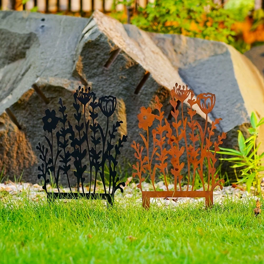 حصة حديقة الزهور البرية المعدنية الريفية - ديكور خارجي أصفر عتيق للحديقة والأواني، هدية مثالية لعشاق النباتات في المنزل