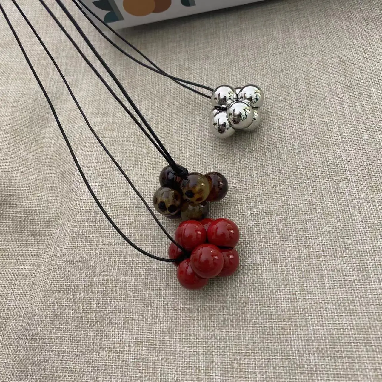 Black Rope Simple Long Sweater Chain Minimalist and Cool Ball Necklace