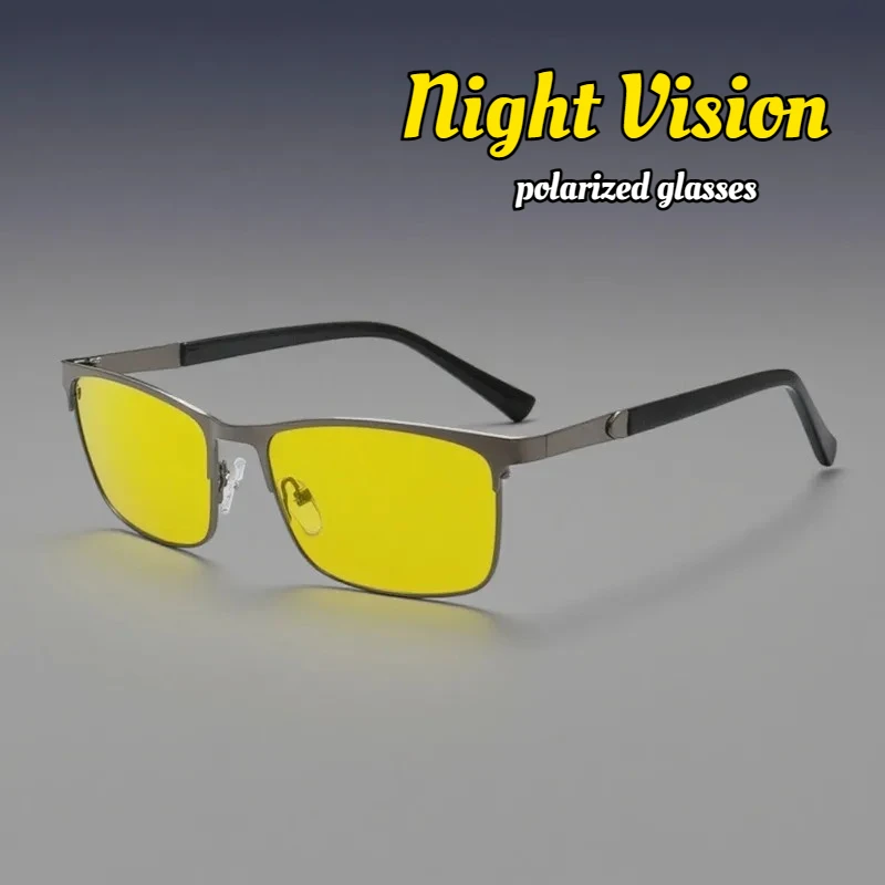 

Men's Classic Square Night Vision Sunglasses Neutral Fashion Luxury Polarized Night Vision Glasses Driving Riding Flat Glasses