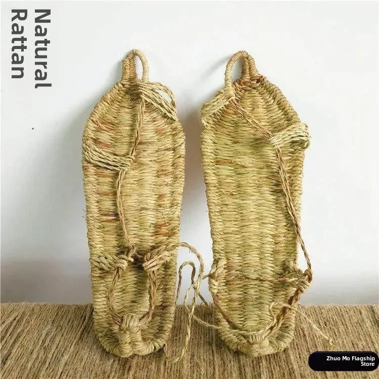 Handwoven Retro Bamboo And Hemp Straw Shoes Men's Summer Breathable Casual Slip-On Comfortable Footwear for Daily Use